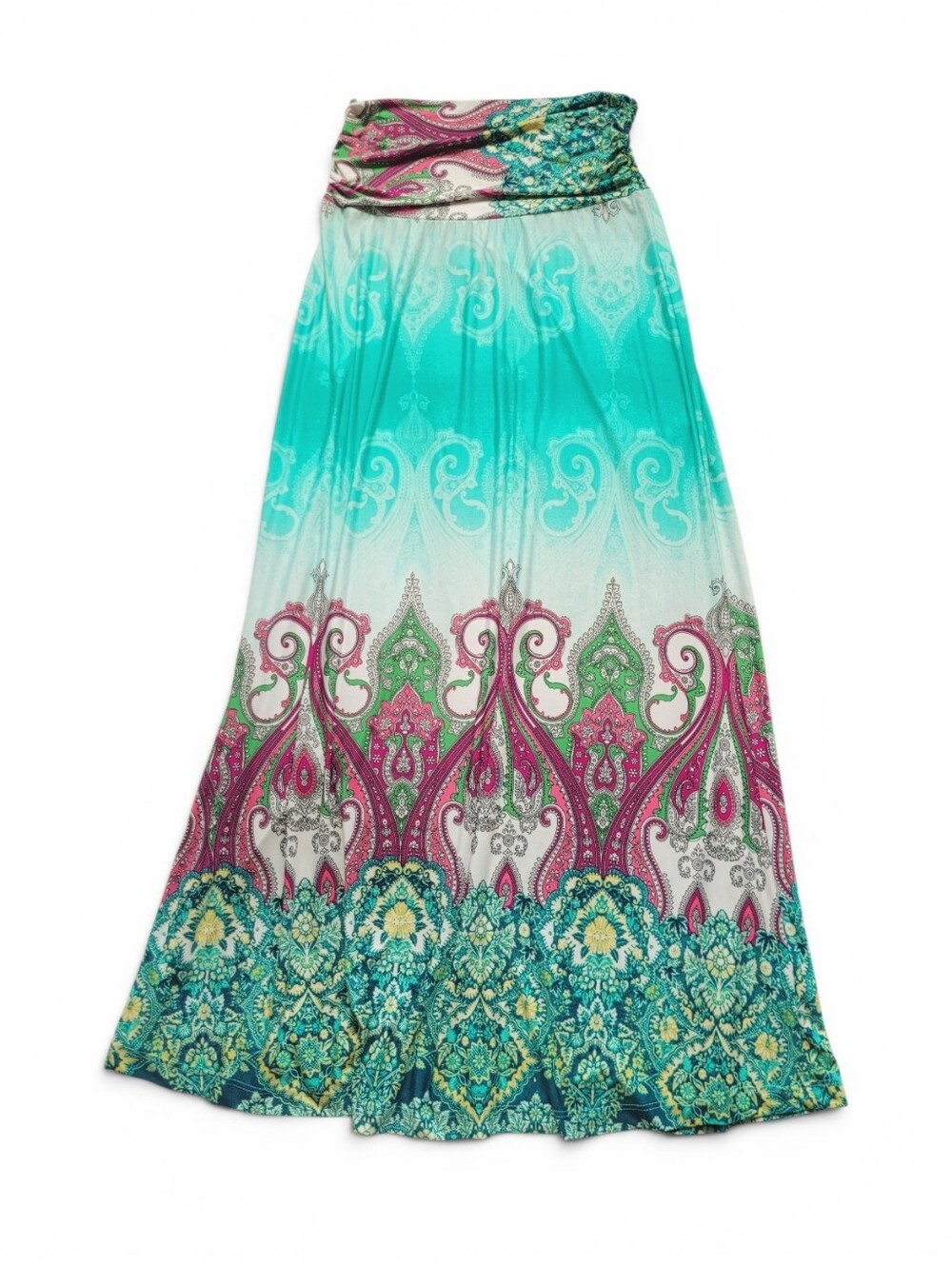Venus Boho Ombre Maxi Skirt / Strapless Dress Indian Print Turquoise Pink M